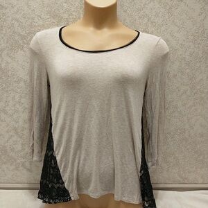 White House Black Market Beige and Black Lace Blouse